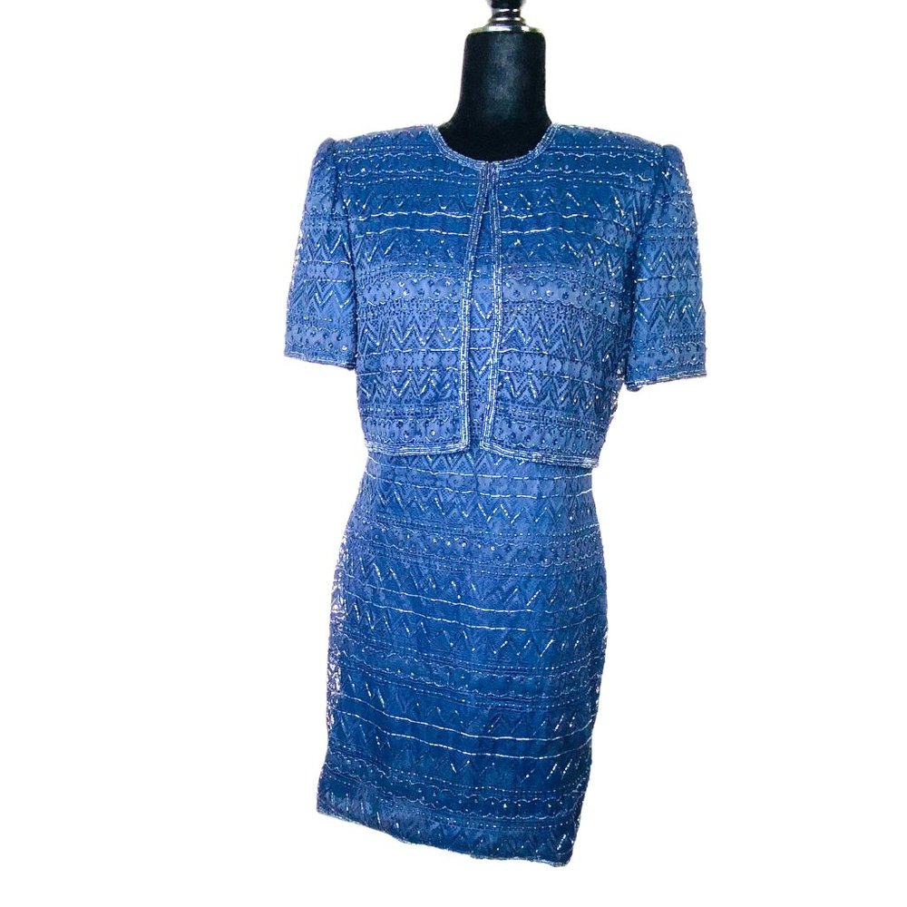 Laurence Kazar New York Sequined Evening Dress Handmade in India 80s Style - Picture 9 of 15